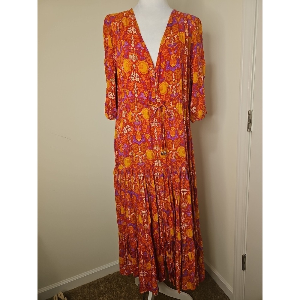 ABEL THE LABEL Anthropologie Swish Tiered Maxi‎ Dress Womens L Prairie Floral